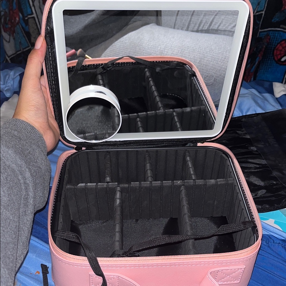 Pink Makeup Organizer with Mirror